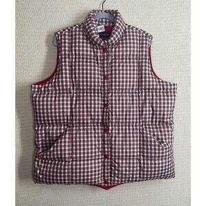 Lands' End Down‎ Vest Women's 2X Red Cream 20W-22W Plaid Quilt Light Coat Jacket